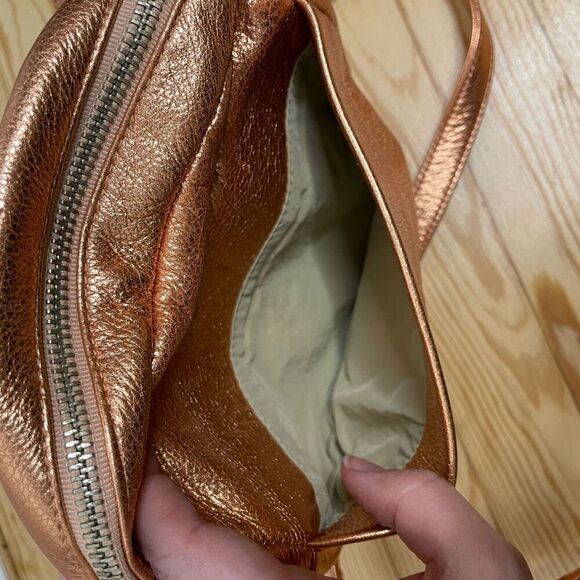 Baggu Anthropologie Delphine Leather Circle Bag Crossbody Purse Rose Gold - Picture 7 of 11